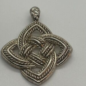 Celtic Love Knot Pendant Silver Tone Textured Rope Geometric Statement Charm